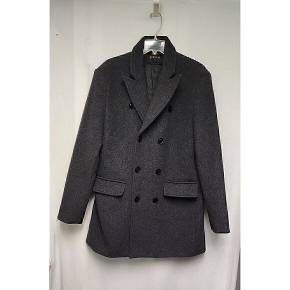 HXW.GJQ Men's Wool Blend Double Breasted Mid-Length Gray Pea Coat  Large - Picture 2 of 5